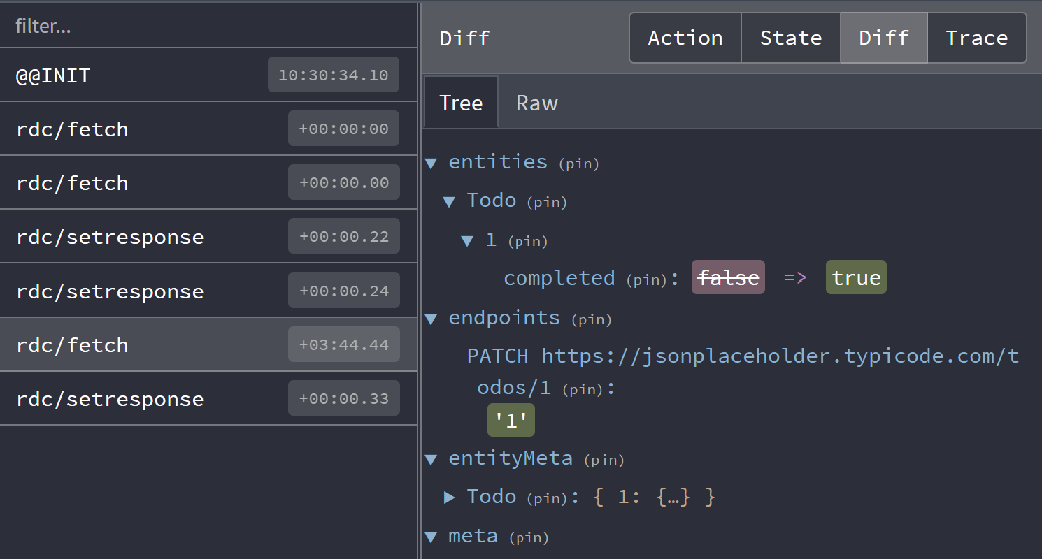Diff das devtools do Reactive Data Client Inspetor de diff das devtools